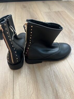 Zara Black Ankle Boots with Gold Studs and Back Zip